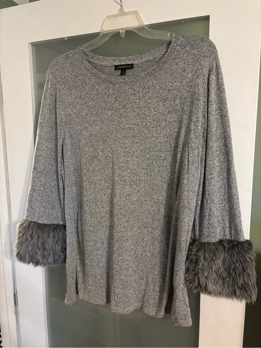 Lane Bryant Heather Gray Knit Top with Faux-Fur Cuffs